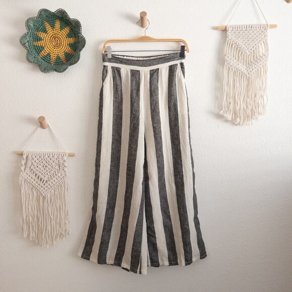 Christian Siriano Linen Stripped Cream and Black Wide Leg Cropped Pants Small - Picture 1 of 5